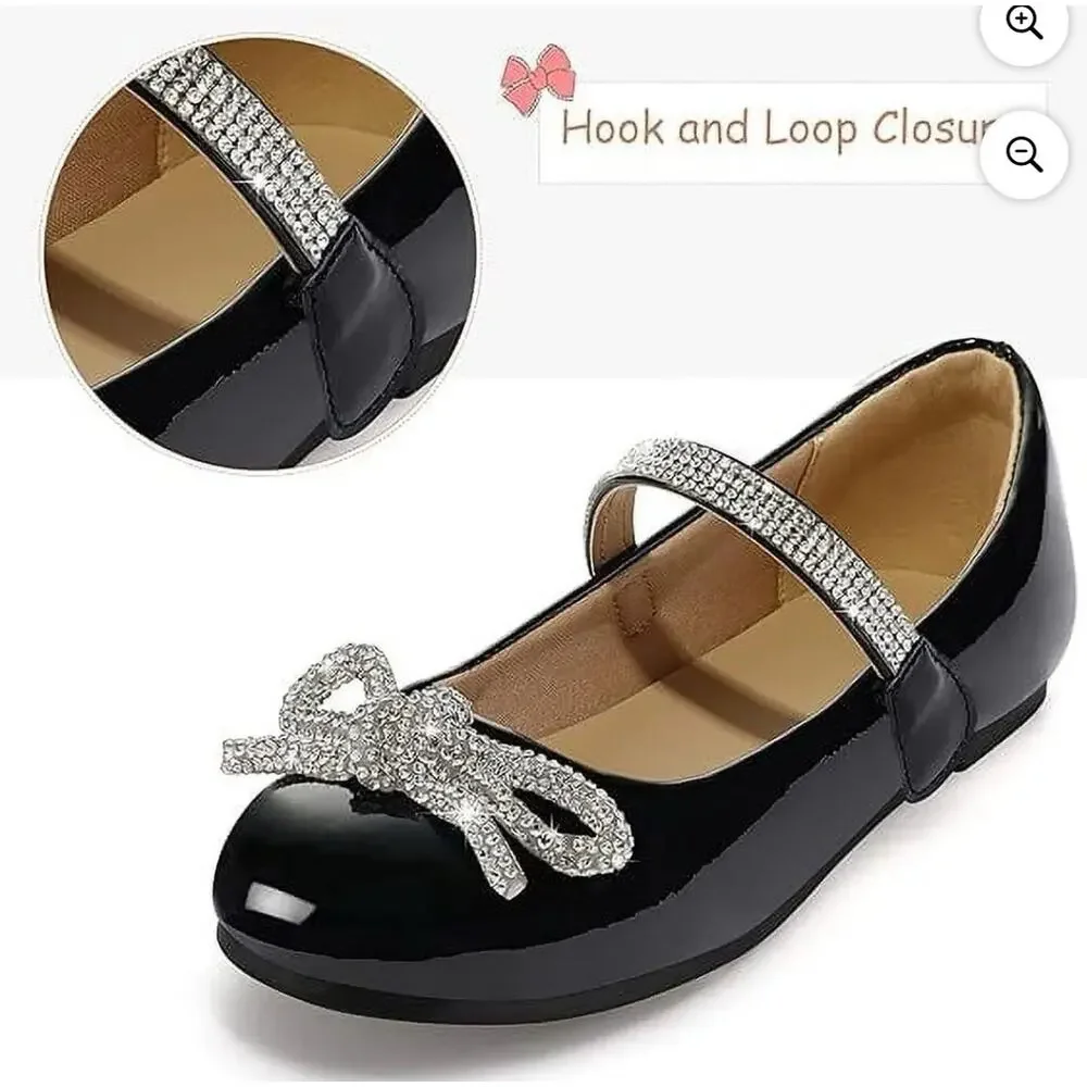 Kushyshoo Girl's Bow Mary Jane Dress Shoes Ballet Princess Flats Size 6